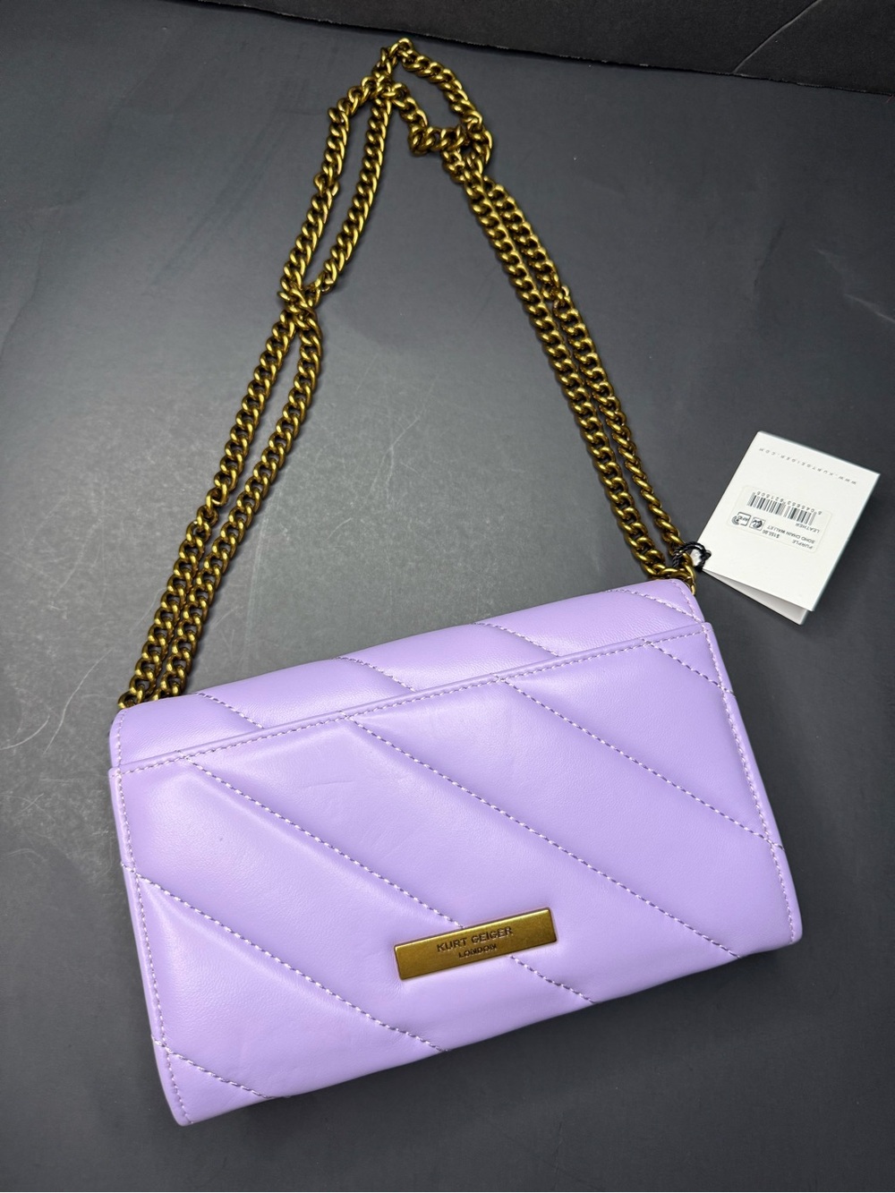 NWT Kurt Geiger London Lilac Quilted Eagle Head Crossbody/Wallet - Picture 8 of 13